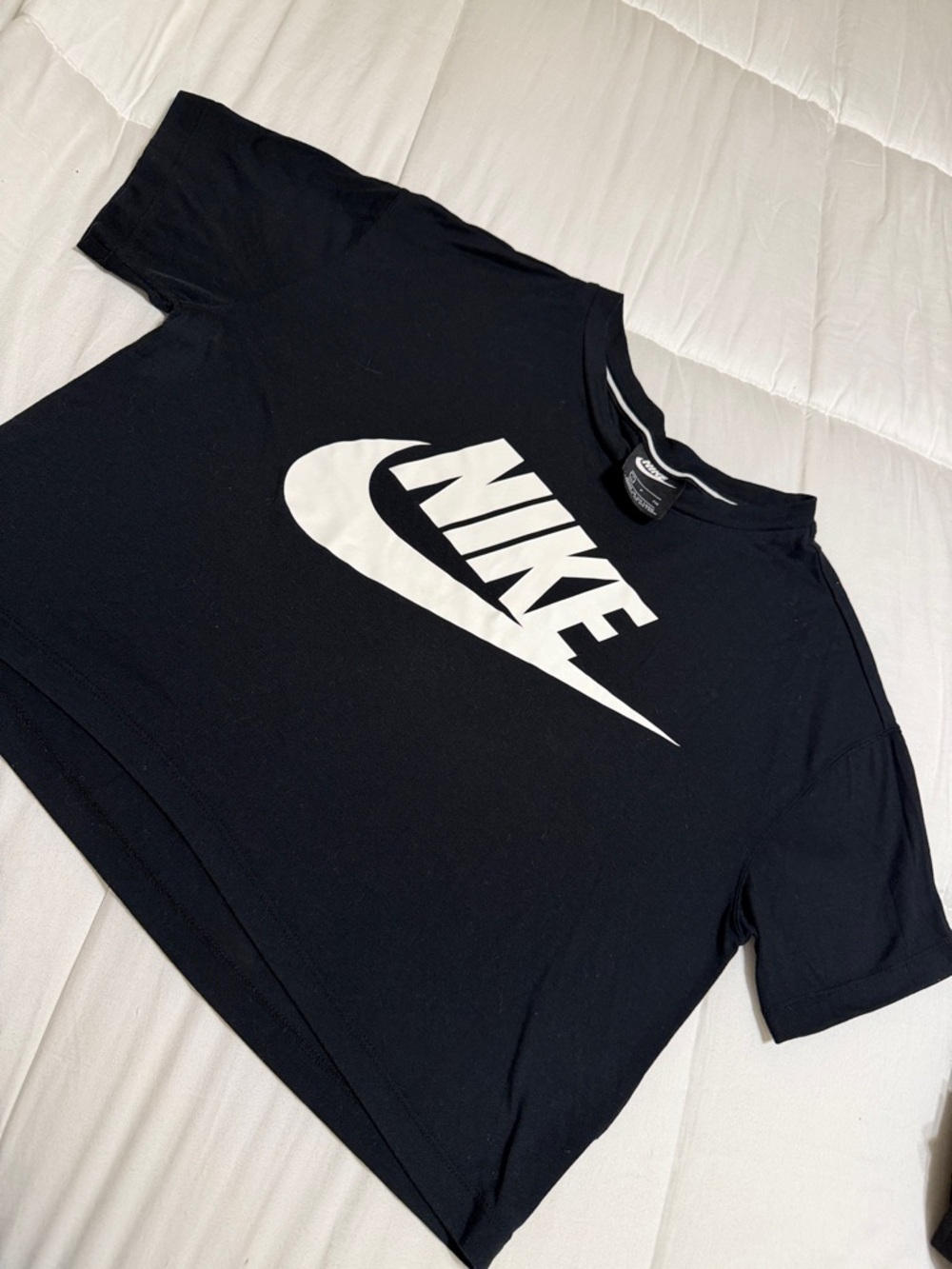 Nike Black crop top tee  with White Swoosh Logo